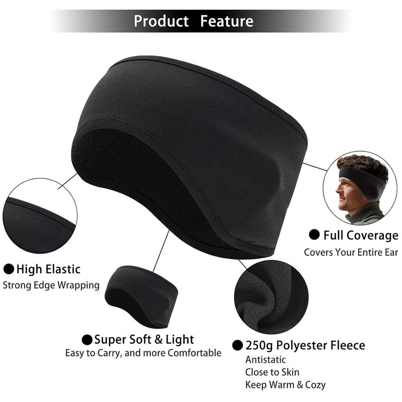 Renil Store Ear Warmers for Men and Women & Ear Warmers for Cold Weather Headband (Black + Black, One Size) - Image 2